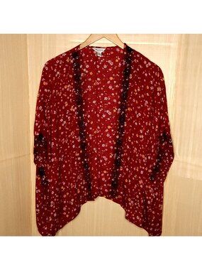Arizona Womens Red Floral Navy Embroidered Kimono XL-XXL